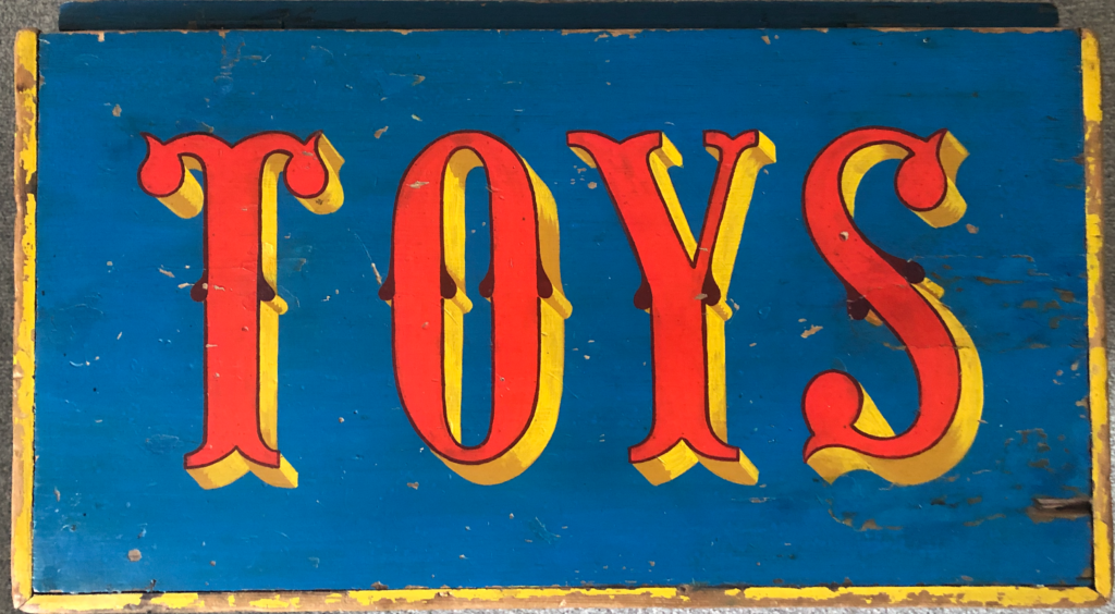 Restoration sign writer, Sign writing all London, hand painted lettering on heirloom gift toy box after restoration