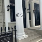 House Numbers London Sign Writer Nick Garrett Seraina Baumgartner NGS. House numbers on Pillars, painted by NGS hand painted Victoria House titles numerals.