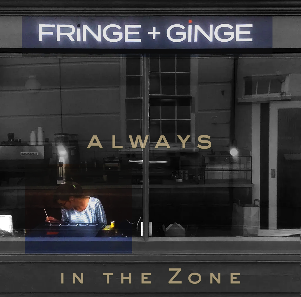 Cafe lettering, on glass, Fringe + Ginge Shop restaurant sign writing.  Transom House Numbers gilding. Traditional Numerals for all London inc Dulwich, Clapham, Modern graphic signage. Sign Design work. 