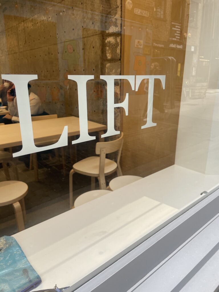 Lift sign, central london, shoreditch cafe, sign writer, Seraina