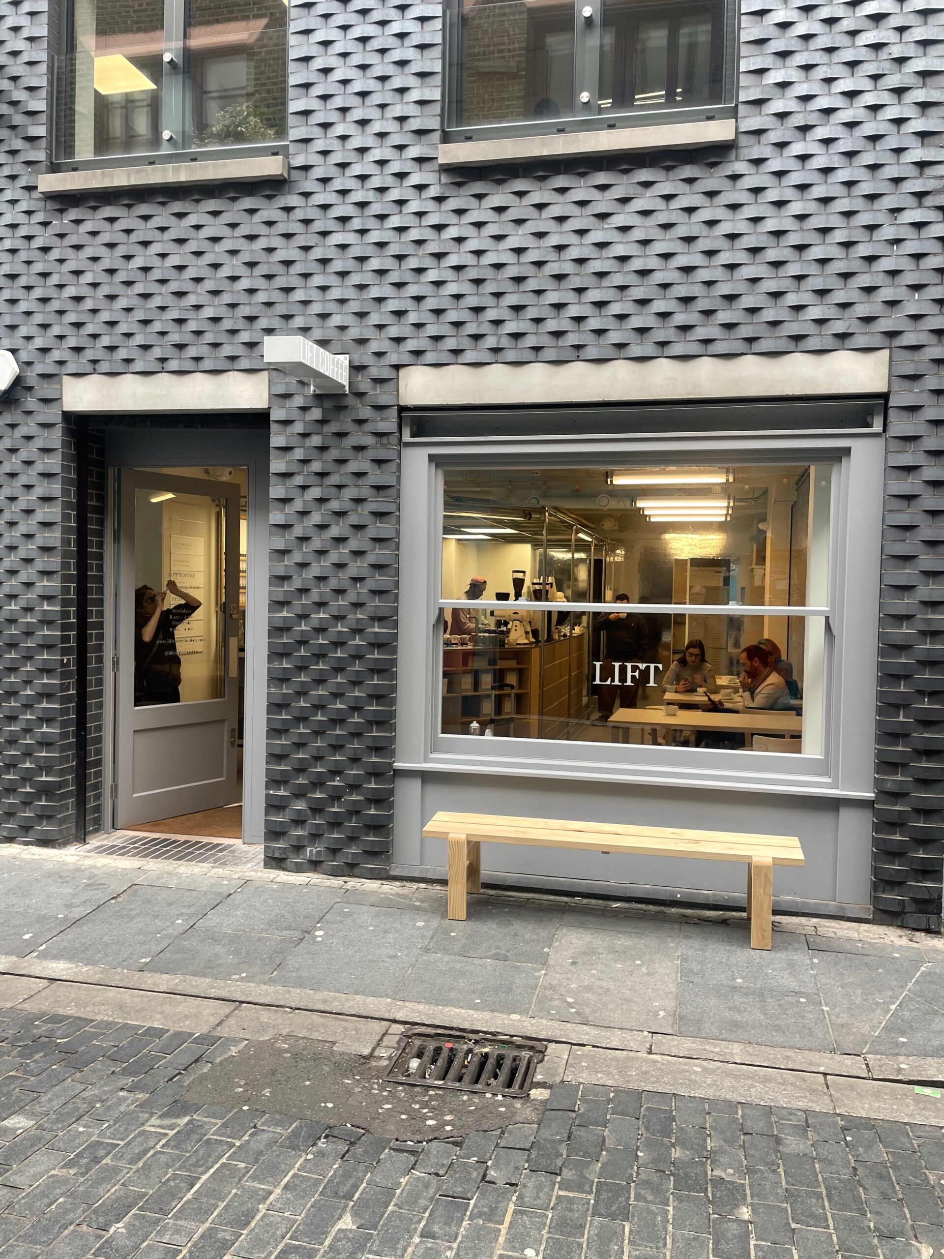 Lift Cafe window signage Shoreditch Seraina, London Sign writer, Traditional sign writer London Shops, House numbers, Gold Leaf, Shop, Chelsea-painted house numeral.jpeg. Retail signs, Shop fitters, Seraina all-signs signs, By Hand painted.