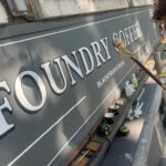 Wayfinding signage specialist, Large scale signs, Traditional sign writer london, House numbers, Gold Leaf, Shop, Chelsea-painted house numeral.jpeg. Retail signs, Shop fitters, Seraina all-signs signs, By Hand painted. Foundry Coffee Blackfriars Rd Sign by Nick the Signwriter London