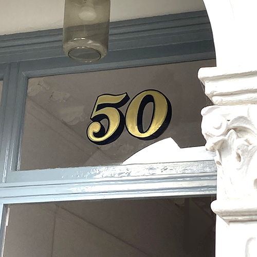 Traditional sign writer london, House numbers, Gold Leaf, Shop, Chelsea-painted house numeral.jpeg. Retail signs, Shop fitters, Seraina all-signs signs, By Hand painted.
