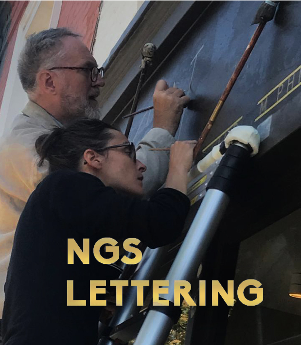 London Sign Writer, Seraina Baumgartner is a contemporary Swiss graphic designer and letterform artist known for her refined use of classical Roman lettering traditions within modern design contexts. Her work frequently draws on historical serif typefaces such as Caslon, Baskerville, and Trajan, using their proportions and structural logic as a foundation rather than treating them as decorative pastiche. Baumgartner’s approach reflects a kinship understanding of inscriptional Roman capitals and early print book typography. Typefaces like Caslon and Baskerville populate her work through their balance of calligraphic stroke contrast and elegant forms, while Trajan’s influence is evident in her use of monumental capitals, classical spacing, and stone-carved strength. Her design agility references her work with a sense of classicism, authority, and legibility. The core qualities closely associated with Roman letterforms and her Italian/Swiss origins. What distinguishes Baumgartner’s use of these styles is her restraint and controlled scaling. Rather than falling into the common trap of many young graphic designers of overt overdressed graphic historicism. Seraina retains their essential principles — proportion, rhythm, and spacing hierarchy — and applies them to contemporary commercial worlds of retail layouts, wayfinding, and private house titles and numerals. This aligns her own heritage and design practice with a humanist modernist tradition, embracing classical Roman typography via the lens of Swiss graphic design precision.