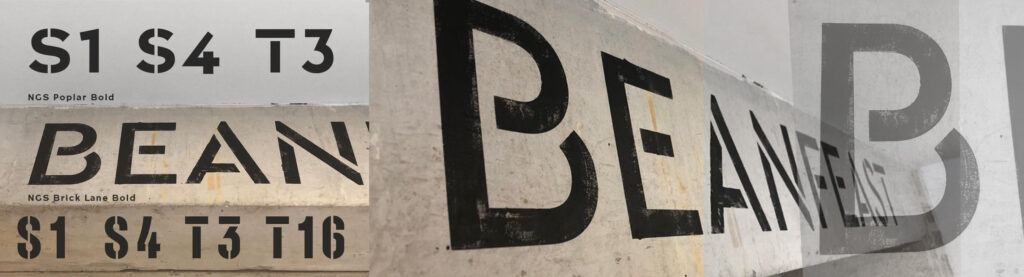 Bean feast Poplar type at Wolwich works NGS signs Beanfeast eatery signage