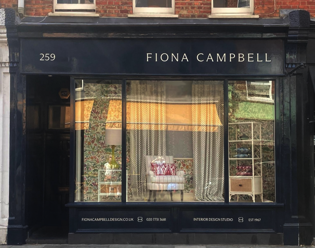 Fiona Campbell interiors shop, London signage by Seraina Sign writer